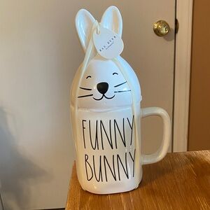 Rae Dunn Funny Bunny Cream Mug with Lid NWT